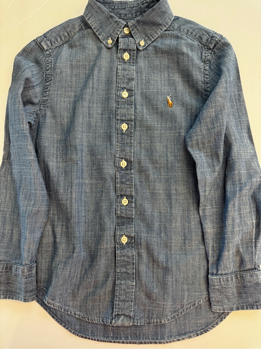 Ralph Lauren Boys Chambray Button-Up Shirt in Denim Blue with Polo Pony